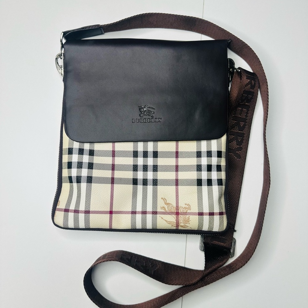 Burberry Black and Brown Messenger Bag with Signature Style